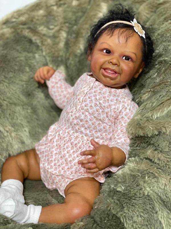 Reborn Baby Dolls Boy Black Biracial African American Realistic Newborn Baby Dolls Lifelike Ethnic Silicone Reborn Toddler Doll Toy Accessories Gift for Collection & Kids Age 3+