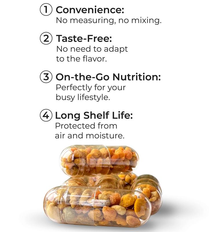 Bee Pollen with Vitamin C, 180 Capsules, Organic Dietary Supplement, Fermented Multivitamin Probiotic Superfood Vital Proteins Immune Support & Energy