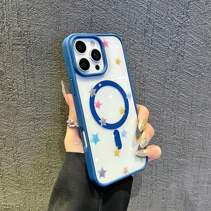Colored Stars Magnetic TPU Smartphone Case for iPhone, Drop-proof Handheld Cellphone Cover with Impact Resistance, Compatible with iPhone 16/15/14/13/12/11 Devices, Casing
