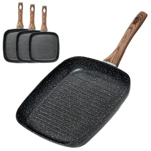3-Piece Nonstick Square Grill Pan Cookware, PFOA-Free Skillets with Stay-Cool Handles, Compatible with All Stovetops for Indoor & Outdoor RV Camping Cooking