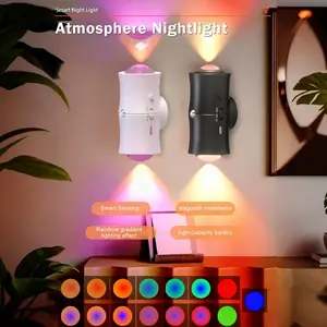 Smart Rechargeable LED Night Light with Motion Sensor – RGB Gradient Ambient Lighting, Dimmable Wall Lamp, Magnetic & Stick-On Design, USB Convenient Charging, Long-Lasting Battery, Perfect for Halloween Decor, Bedroom, Stairs, Hallway & Entryway