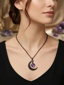 Gothic Moon Crystal Necklace Punk Style Moon Pendant Necklaces Vintage Black Crescent Necklace Dark Gothic Necklaces Costume Jewelry New Year Jewelry Moon Goddess Pendant for Women