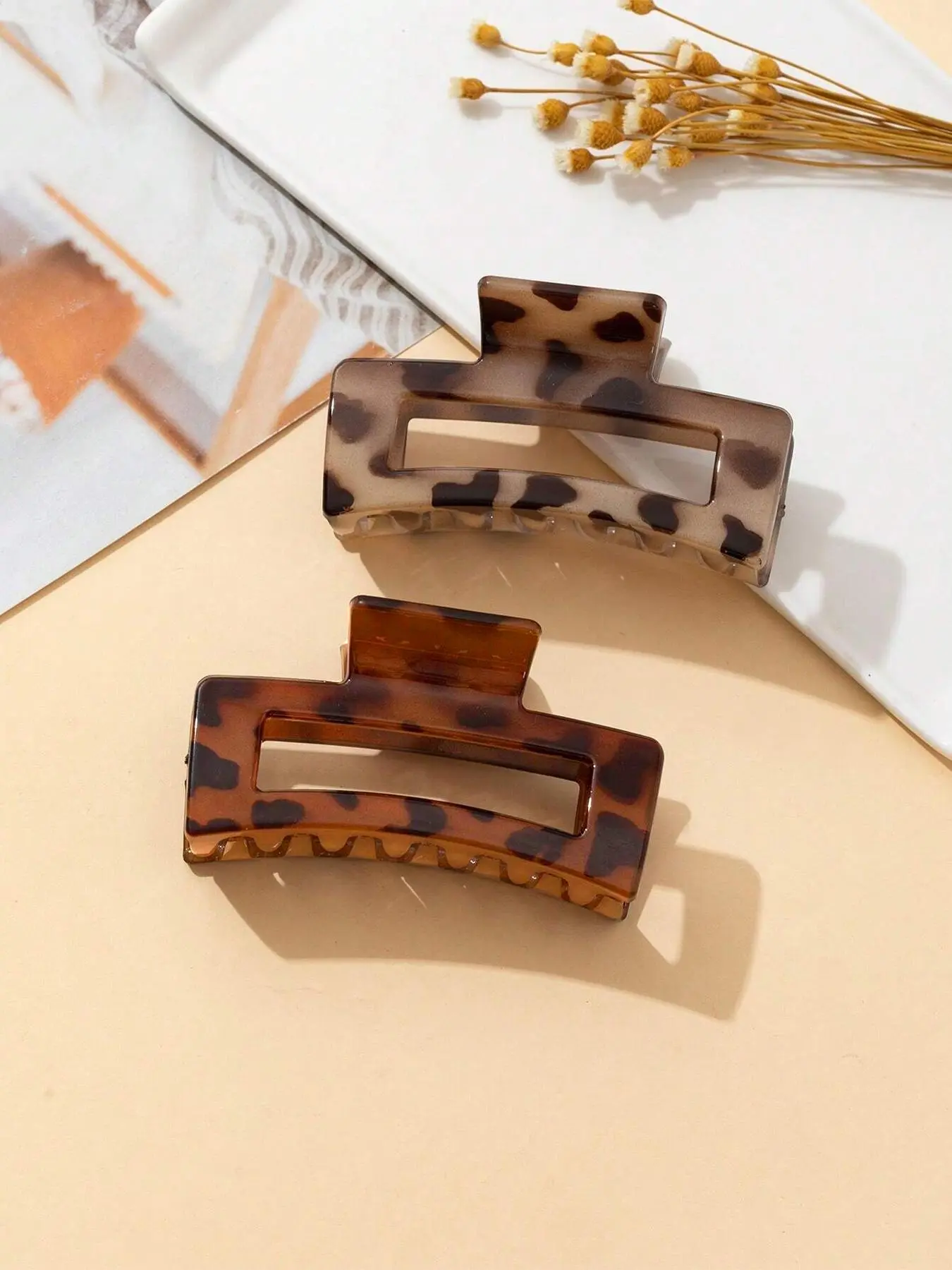 Vintage Leopard Pattern Hair Claws, Casual Hollow Out Design Hair Accessories for Women, Minimalist Headwear Suitable for Thick Hair, Flat Claw Clips