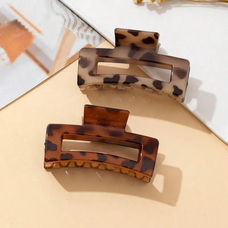 Vintage Leopard Pattern Hair Claws, Casual Hollow Out Design Hair Accessories for Women, Minimalist Headwear Suitable for Thick Hair, Flat Claw Clips