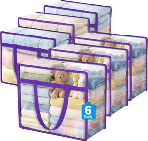 Budding Joy 6 Pack Clear Zippered Storage Bags – 40L Closet Organizer Containers for Clothes & Bedding