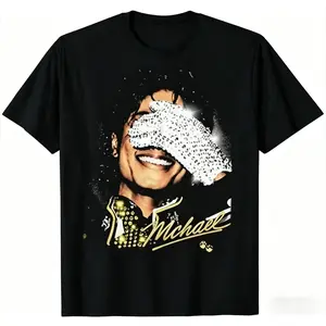 🌟Streetwear Tee,Michael Jackson King of Pop Vintage Washed T-Shirt Retro Graphic Tee Y2K Oversized Pop Culture Fashion for Men & Women Unisex Streetwear Cotton Casual Tee Vintage MJ Music Shirt Retro Pop Icon Tee Trendy Graphic Shirt