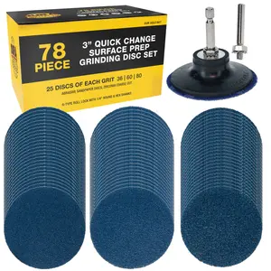 3 Inch Grinding Discs, 36, 60 & 80 Grit (25 Disc Each), R-Type Roll Lock Adapter & Backing Pad - Quick Change Zirconia Coarse Cut Sanding Discs for Auto, Wood, Metal, Rust, Oxidation, Welds