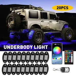 Multicolor RGB Rock Lights, 8/10/12/20 Pods Multicolor RGB LED Rock Lights Kit  Offroad Truck Underbody Neon , Bluetooth APP/Remote Control, Flashing Music Mode Wheel Well Light, For Pickup Truck ATV UTV RZR SUV