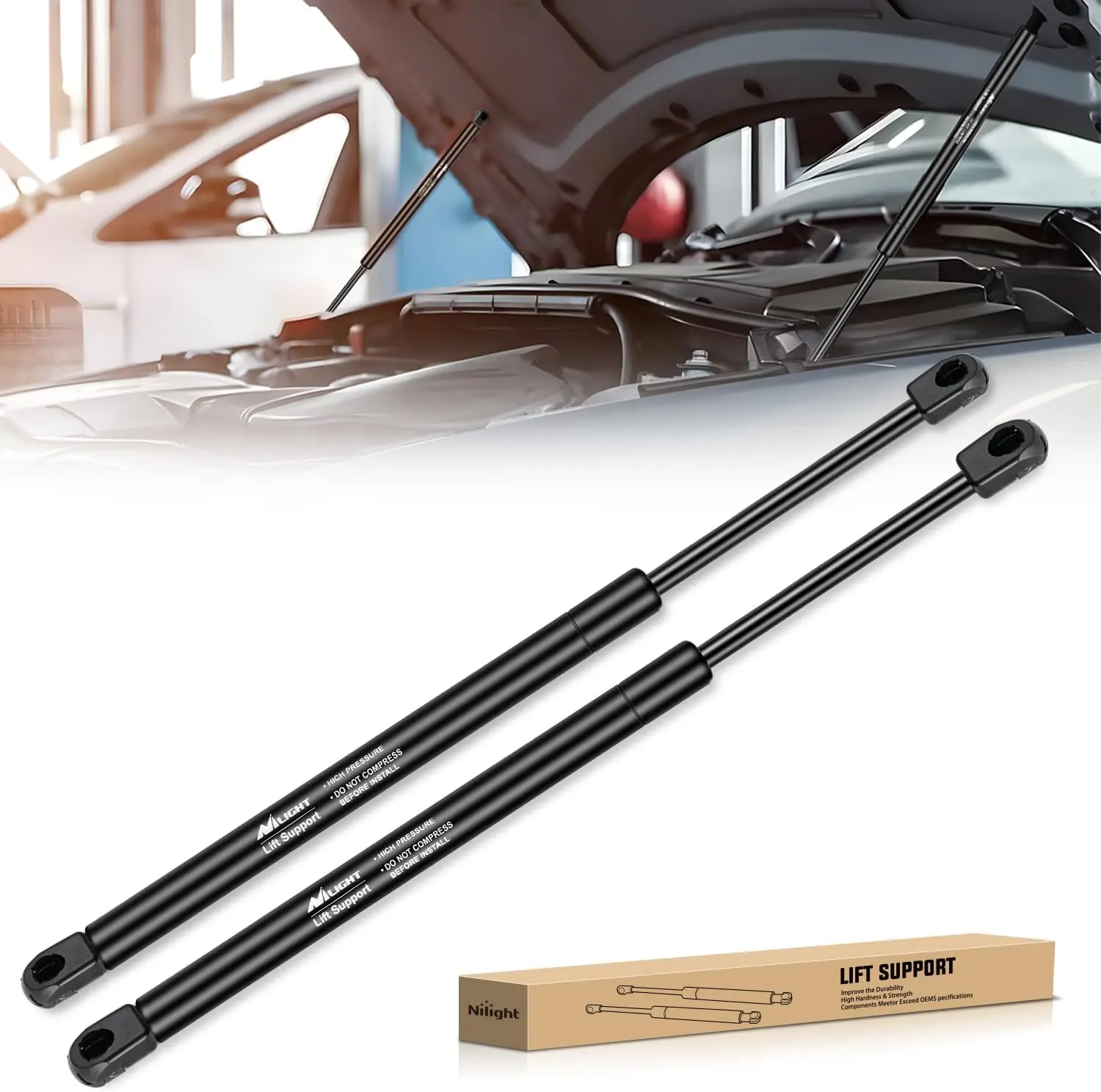 Nilight 5160343 Hood Struts Replacement Gas Lift Supports, 18in Spring Shock (2PCS), 45000 Fatigue Tests, Compressed Nitrogen, High-Strength Leak-Proof for 2010-2017 Dodge Ram 2500/3500/4500, Automotive Car Accessories, Accessories for Car Rod Set