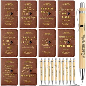 20 count Fathers Day Christian Gifts Bulk Leather Prayer Journal Religious Inspirational Notebook with  Verse Pens  for Coworker Women Men Church Members Holy Week (Spanish Leaves)