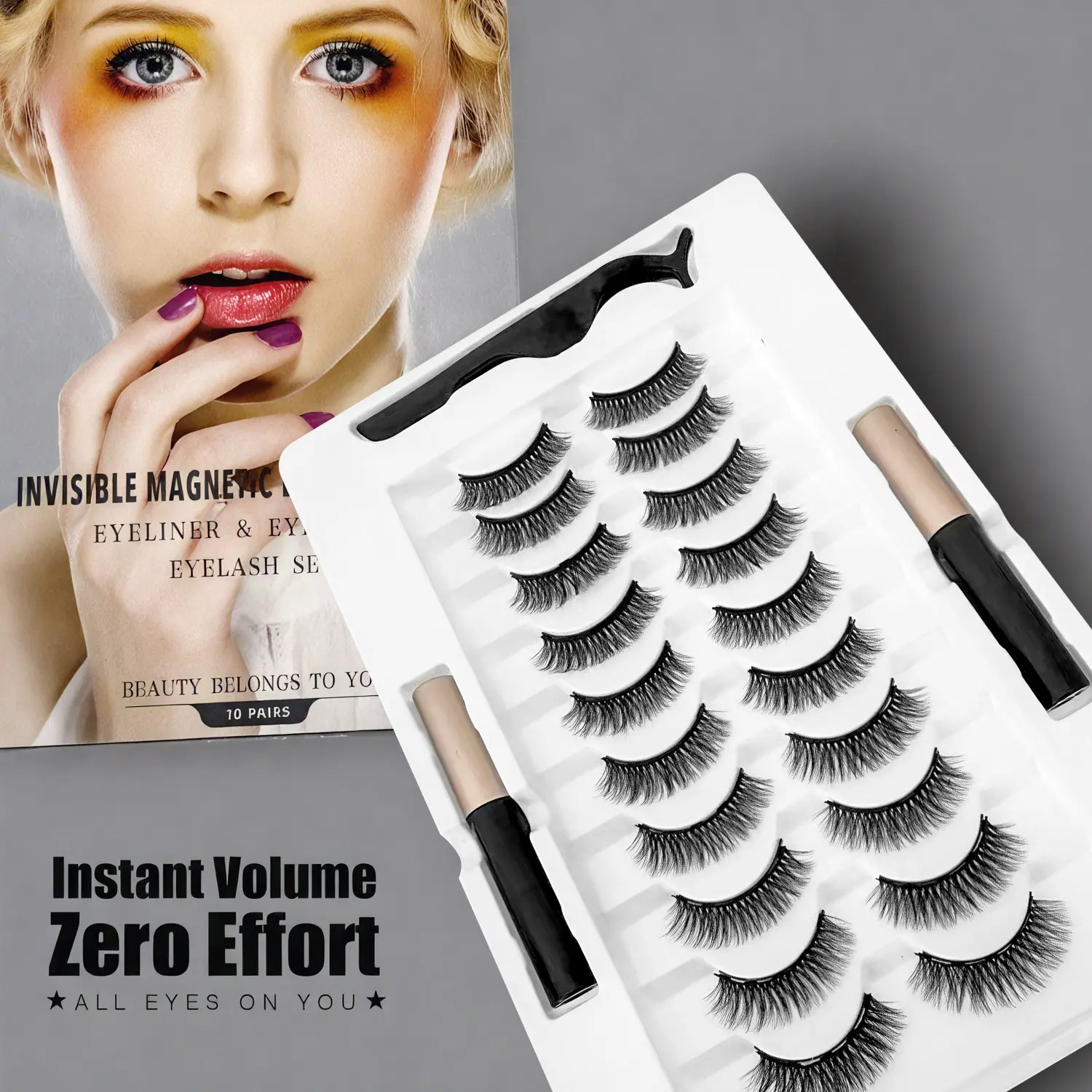 10 Pairs Magnetic False Eyelashes Set Natural Look Curled Magnet Lashes Reusable No Glue Fake Eyelashes for Women Volume False Eyelashes Volumized False Eyelashes