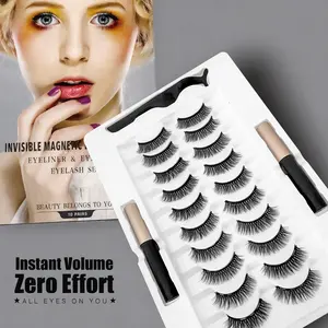 10 Pairs Magnetic False Eyelashes Set Natural Look Curled Magnet Lashes Reusable No Glue Fake Eyelashes for Women Volume False Eyelashes Volumized False Eyelashes