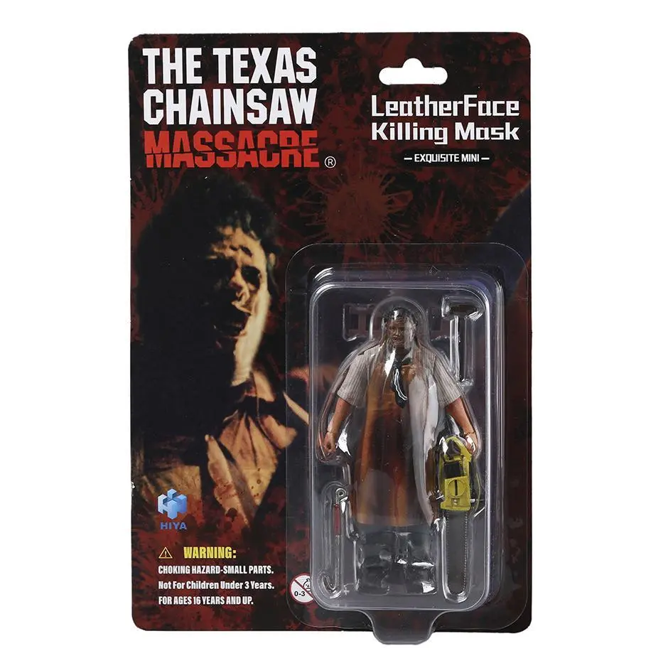HIYA Exquisite Mini Series 1/18 Scale 4.25 in Texas Chainsaw Massacre LeatherFace Killing Mask Action Figure, Classic Novelty Toy for Collectors, 4.25 Inch
