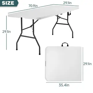 6 Foot Outdoor/Indoor Dinning Table Foldable Portable Rectangular Plastic Folding Table 70.9in x 29.1in x 29.1in