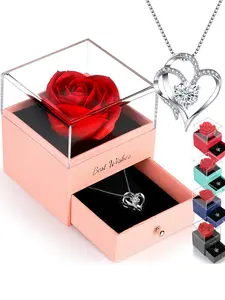 gifts for Women, Preserved Rose with Heart Necklace, gifts for Mom Wife Women Sister Grandma Girlfriend Her, Mothers Day  gifts from Daughter Son Birthday Christmas Valentines Day decorative gift box