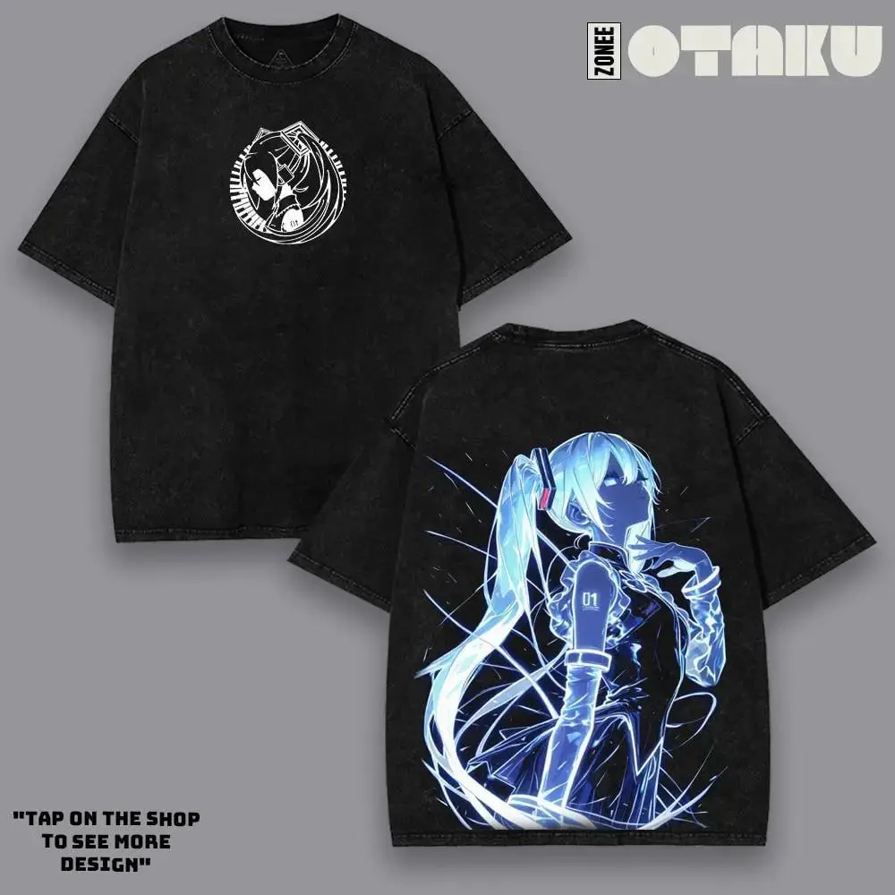 Oversized Anime Graphic Tshirt for Men, Vintage Acid Washed Heavyweight Cotton Streetwear, Shortsleeve with Reinforced Tape