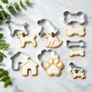 Cookie Mold Set, Food Grade Stainless Steel, 7-Piece Dog Paw Print Bone Design, Easy Release and Clean, Pet Snack Baking Tool
