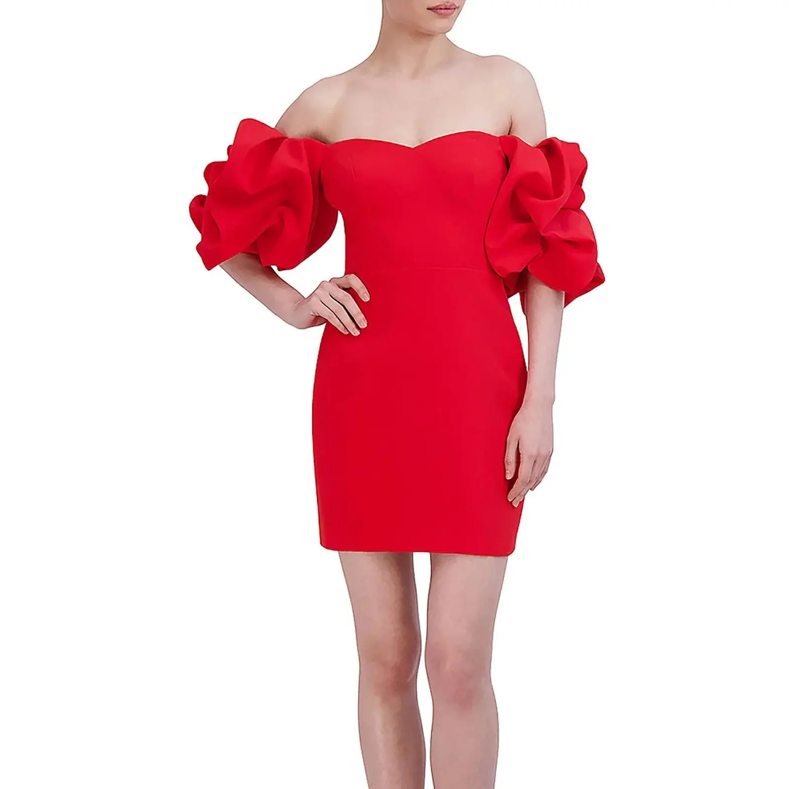 BCBGMAXAZRIA women off-the-shoulder mini cocktail and party dress, Rosso, Size 4