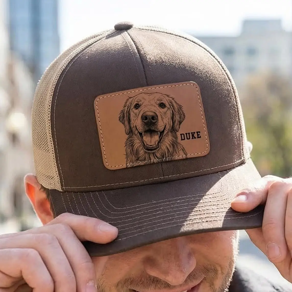 Personalized Dog Hat Custom Pet Hat with Name Leather Patch Trucker Hat Gift for Dog Lovers