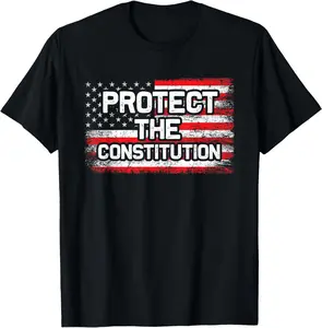 USA Flag Protect The Constitution T-Shirt Pure Cotton Graphic Tees Menswear Top: Gifts for Men & Women
