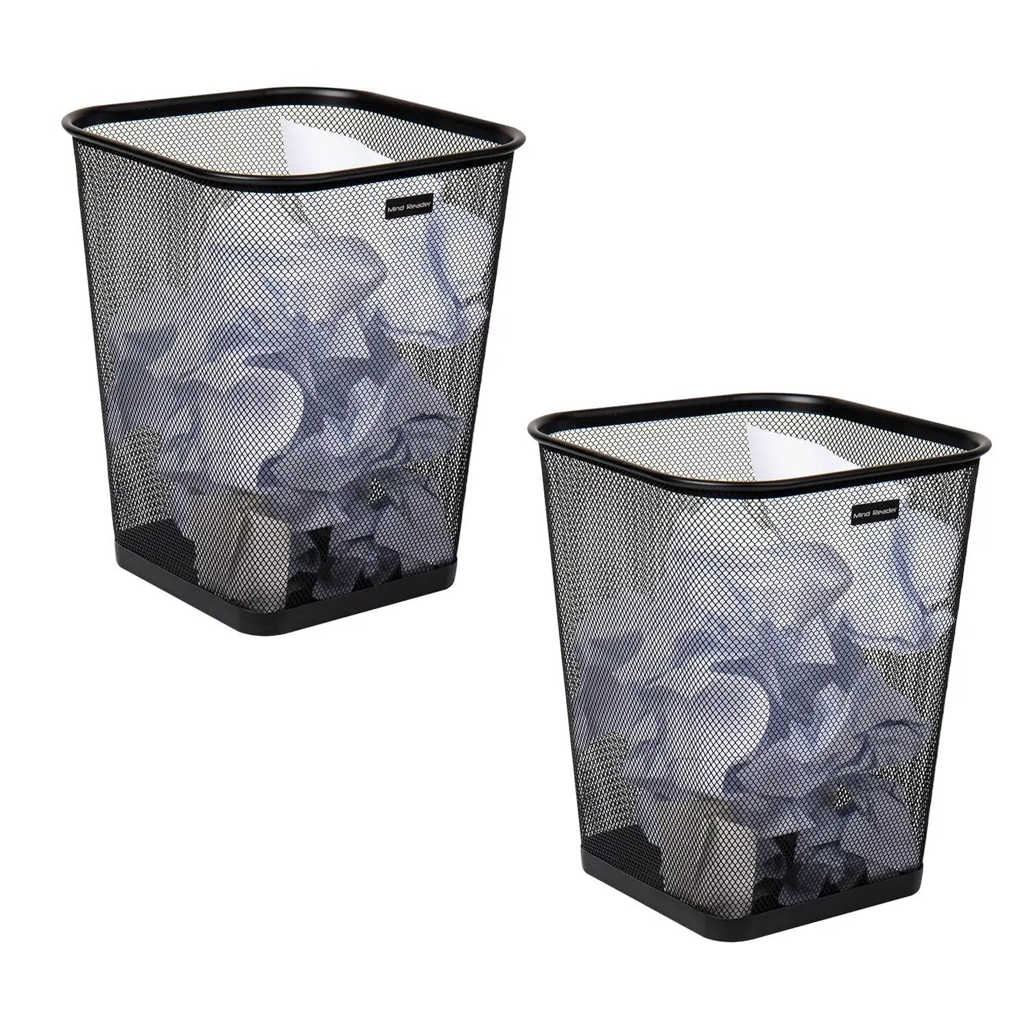 Mind Reader Black Metal Mesh Square Trash Can Set of 2 - 9.75in L x 9.75in W x 12.25in H, Office Waste Paper Basket