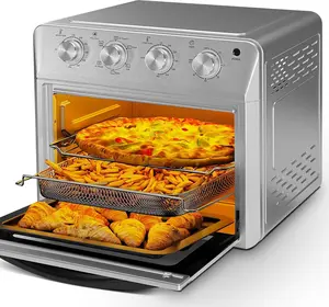 PlumChef Large Family-Size 27.5QT 6-in-1 Air Fryer Toaster Oven with Dropdown Door & Stainless Steel Housing for Air Frying Baking Roasting Broiling Grilling