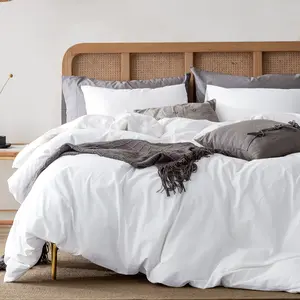 ATsense Cotton Duvet Cover Set, 100% Washed Cotton Linen Feel Super Soft Comfortable, 3-Piece Duvet Cover Bedding Set, Durable and Easy Care, Simple Style Farmhouse Comforter Cover