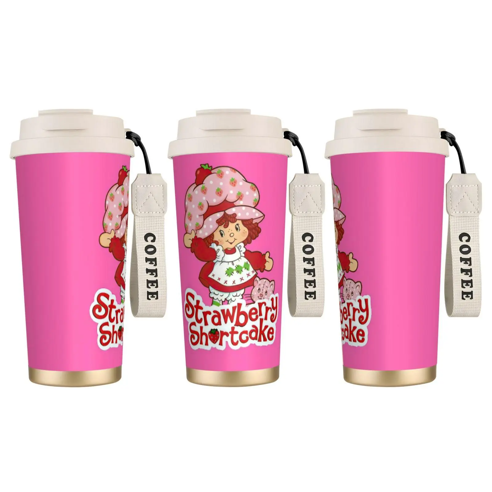 1pc Minimalist Cylindrical 316 SS Inner Insulated Stainless Steel Flask - 18oz/500ml Kawaii Strawberry Girl Portable Thermal Tumbler with Straw Cap, Strong Insulation, Hot/Cold Retention, Lid, 68Mm Base, Cute Kawaii Gift Pick for Coffee Daily Use