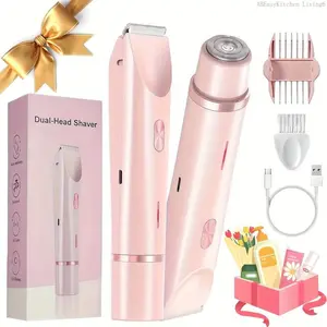 Bikini Trimmer for Women, Electric Shaver and Razor Rechargeable 2-in-1 Body and Facial Epilator, Dual Heads for Painless Trimming of Pubic Hair, Face, Underarms and Legs, IPX7 Waterproof,Outdoorfun,Christmas New Year Gift Shaving GroABEasyKitchen Living6
