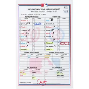 Dylan Crews Washington Nationals Autographed Game-Used Lineup Card vs. Chicago Cubs on September 20, 2024 - Fanatics Authentic Certified