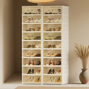 6/9-Tier Foldable Shoe Cabinet, 1pc, Can Store 18/36 Pairs Of Shoes - Plastic Collapsible Shoes Storage Box Clear Shoe Organizer, Large Folding Cabinet Bins.Stackable Plastic Shoe Box, Storage Shoe Cabinet for Hallway, Living Room, Closet, Portable Closet