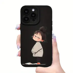 Adorable Little Girl Angry Simple Printed Phone Case, Black Classic Phone Case, Suitable for iPhone 16/15/14/13/12/11/X/XR/XS/8/7/SE mini version Plus Pro Max series all-inclusive protective phone case