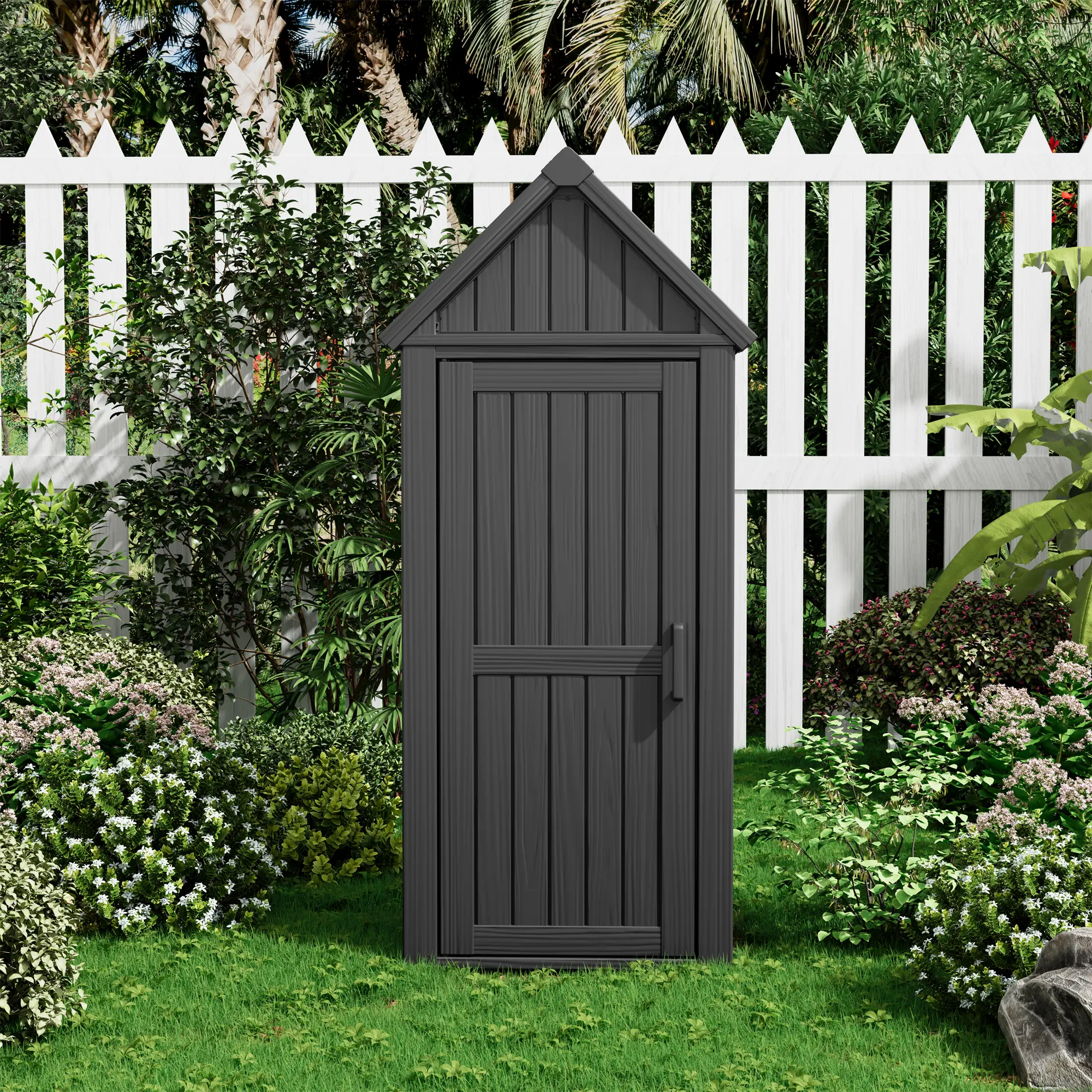 Summervibes LHBcraft Outdoor Resin Storage Shed, Upgrade Sturdy Storage Cabinet with Removable Shelves and Lock Ring, Reinforced Floor, All-Weather Construction for Garden Patio Lawn