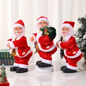 Electric Santa Claus Wiggling Hips Playing Guitar with Music Christmas Decoration Wiggling Hips Gift Pack Santa Claus excellent gift for Christmas and New Year