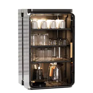 Stackable Plastic Multilayer Dustproof Cup Storage Box Large Capacity Desktop Storage Display Shelf with Doors and Shelves for Office Kitchen Coffee Bars
