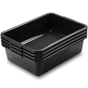 13L Plastic Commercial Bus Tubs Dishwashing Tubs Restaurant Utility Basin Tote Box Set of 4 Black