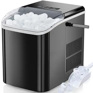 EDX Countertop Ice Maker, 26 lbs in 24 Hrs, 9 Ice Cubes Ready in 6 Mins, Self-Cleaning, with Basket & Scoop, For Home, Camping, Black