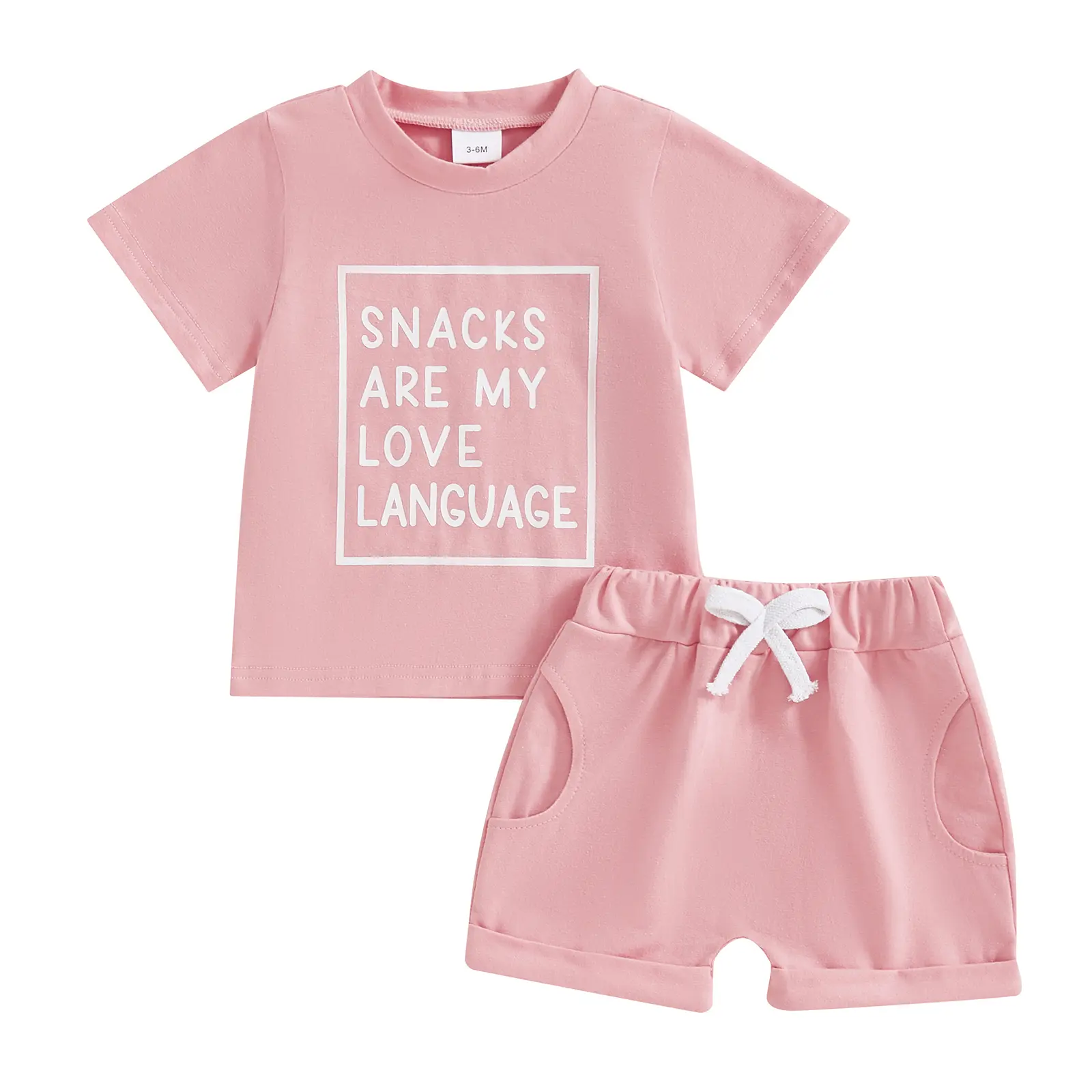 Toddler Baby Girl Summer Clothes Short Sleeve Letters Print T-shirt Tops with Elastic Waist Shorts 2-piece Outfit