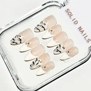Solid black and white perss on nails French Press Acrylic False Nails Set