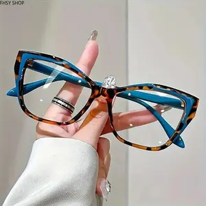 FHSY SHOP Cat Eye Anti-Blue Light Glasses Tortoise & Teal Frame for Women, Computer Work, Gaming, and Eye Strain Relief