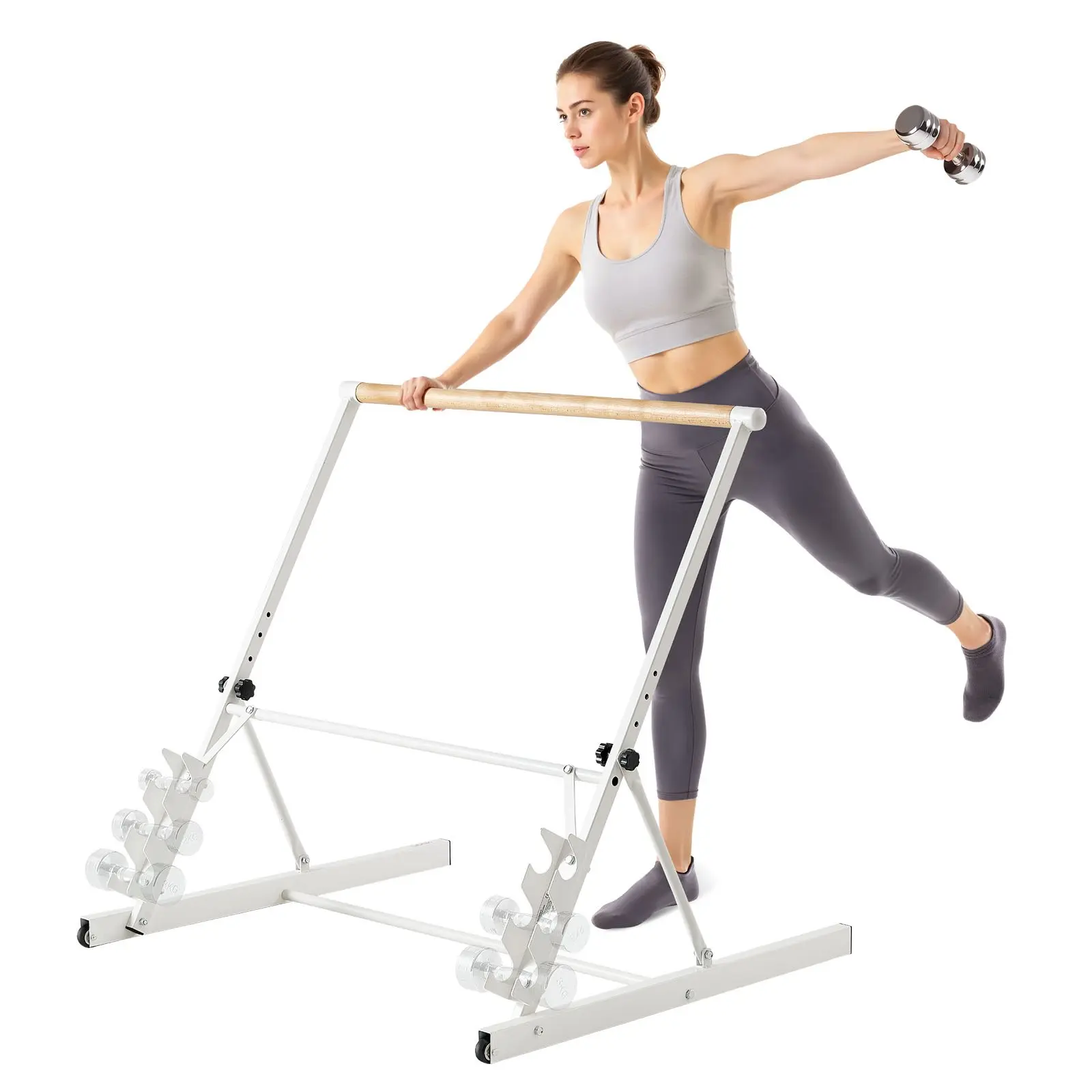 VEVOR Steel Tube Ballet Barre - 3 ft Freestanding Portable Handrail, Quick Release Foldable Home Fitness Equipment, 4-Level Height Adjustable for Abs, Strength Training, Metal