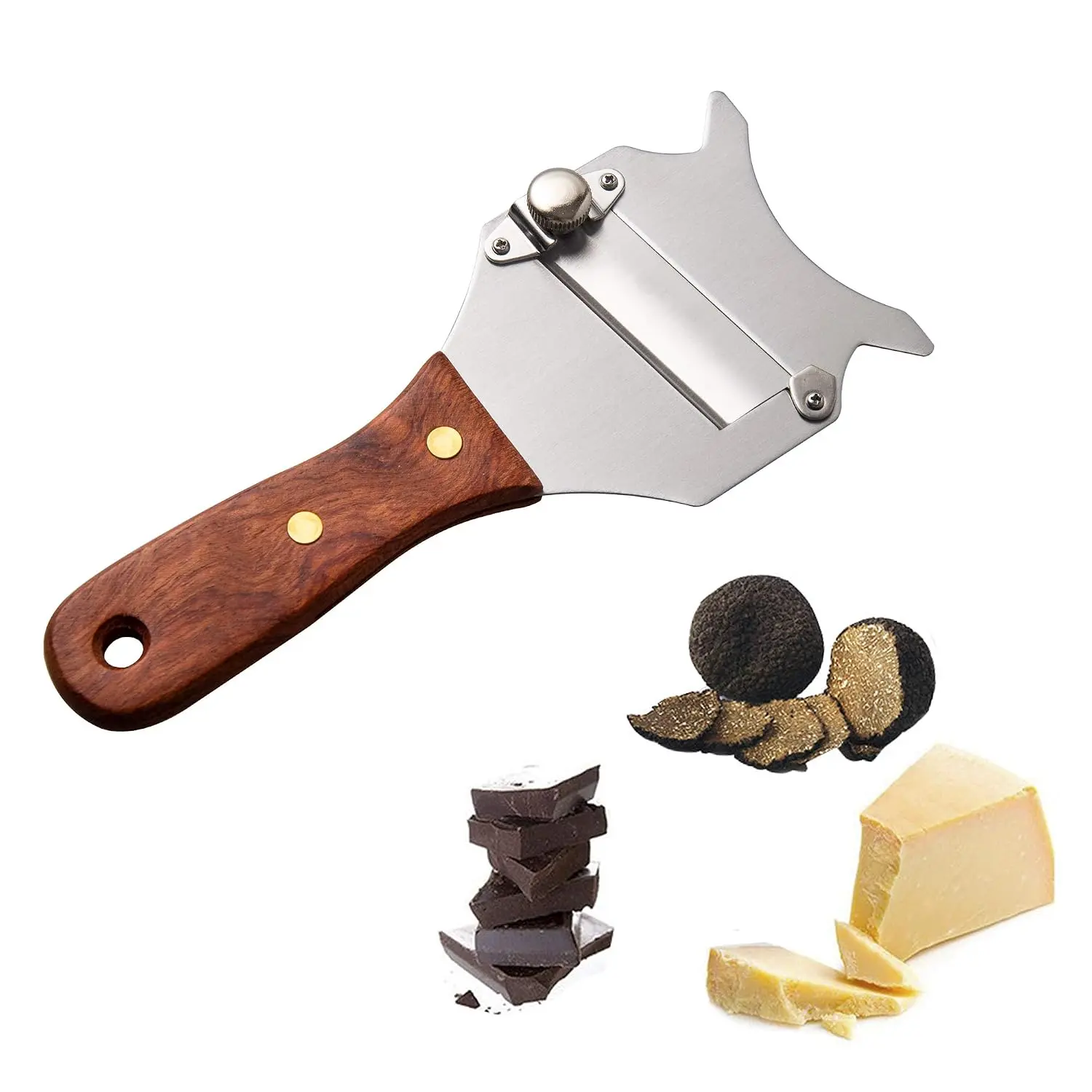Slicer Shaver Stainless Steel Chocolate Cheese Shaver Grater Curler With Adjustable Smooth Blade And Wood Handle