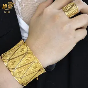 XUHUANG African Wholesale Gold Color Bangles With Ring Nigeria Bride Wedding Banquet Bracelet Jewelry Gifts Arabic Charm Bangles