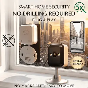 JOOAN Mini Window Security Camera, 3MP HD, No Drill, Easy Install, 2.4G WiFi, Night Vision for Renters，Motion Detection, Two-Way Audio