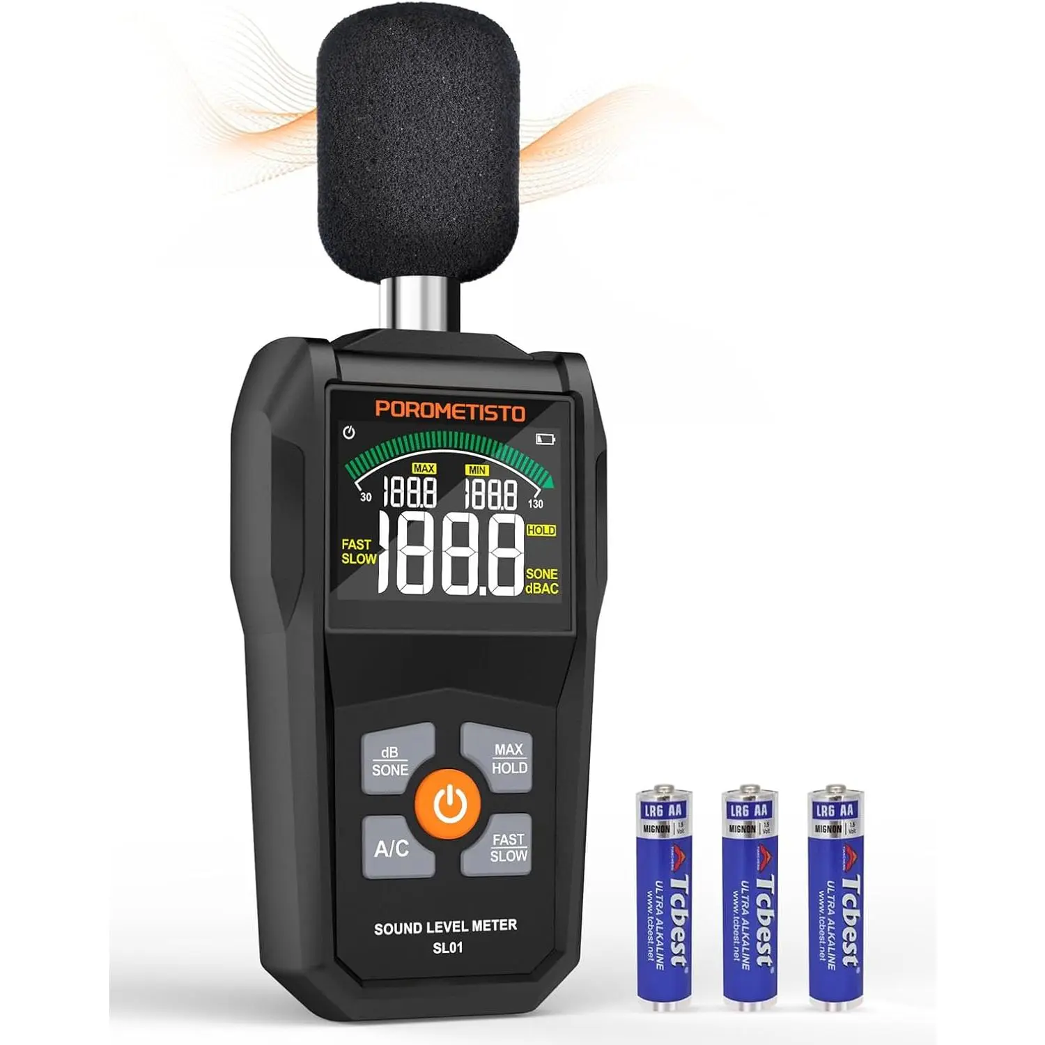 SL01 Sound Meter 30-130dB SPL with A/C Weighting Data Hold MAX/MIN Noise Detector for Home Theater & Workplace Safety Black