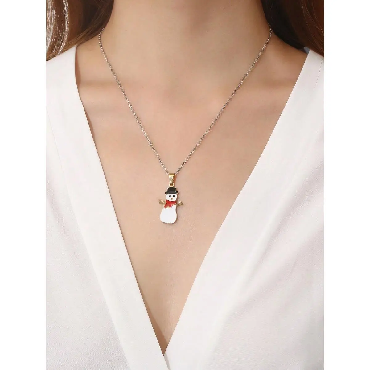 2-Pack Unisex Christmas Snowman Pendant Necklace with Steel Chain - Cute Creative Design, Versatile Fashion Accessory, Ideal for Gifting to Girlfriends, Holiday Wear or Anniversary Celebrations, Two-Pack