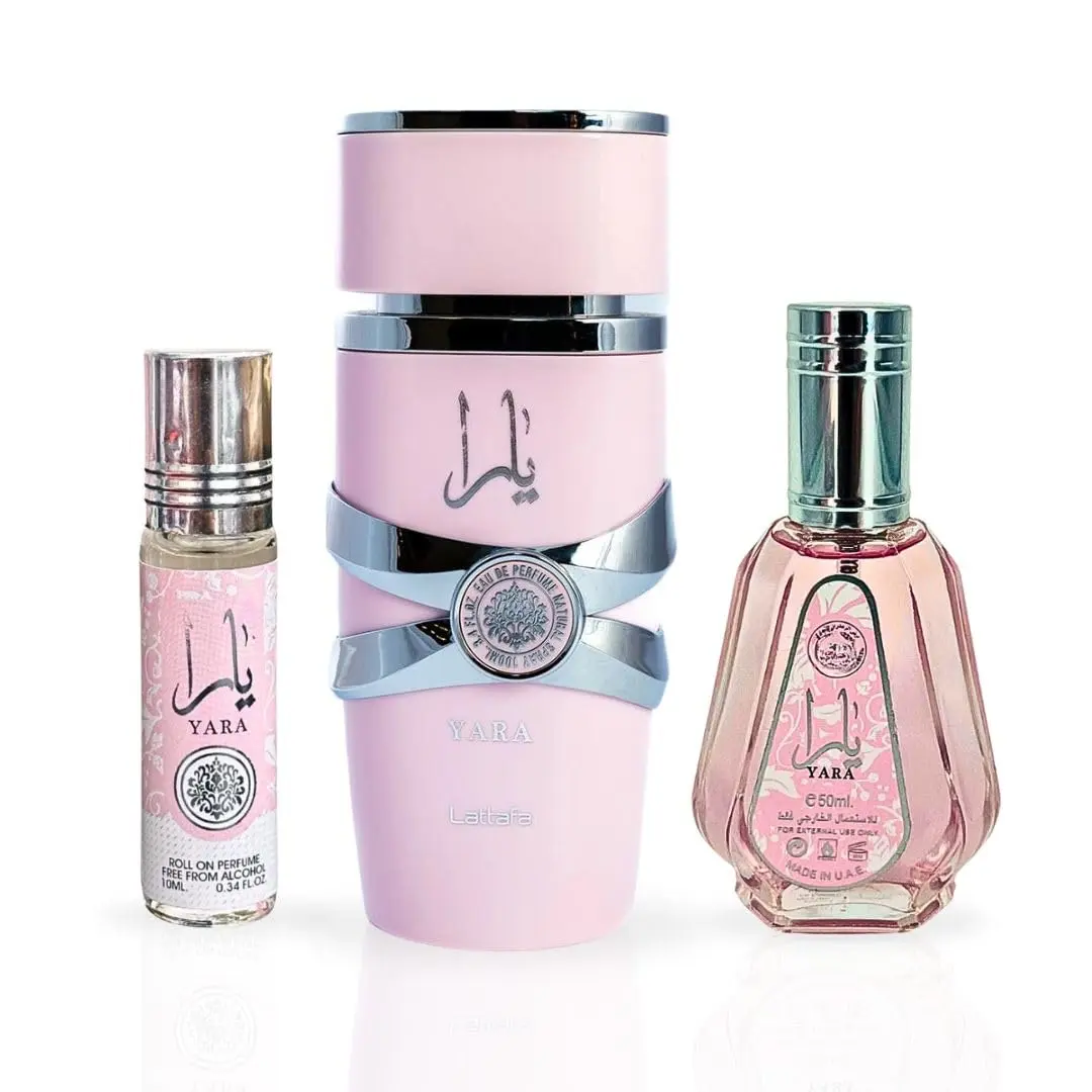 Women's Yara 3-Piece EDP Fragrances Variety Pack - 3.4 Oz Eau de Parfum Spray, 1.7 Oz Eau de Parfum, 0.34 Oz Concentrate Roll-On Perfume Oil for Long Lasting Perfumes, Fragrance Variety Pack