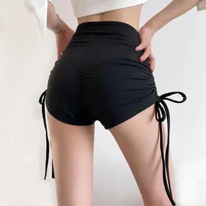 Womens Sexy Sport Shorts Peach Lifting Buttocks High Waist Yoga Shorts Drawstring Ladies Skinny Streetwear Elastic Shorts