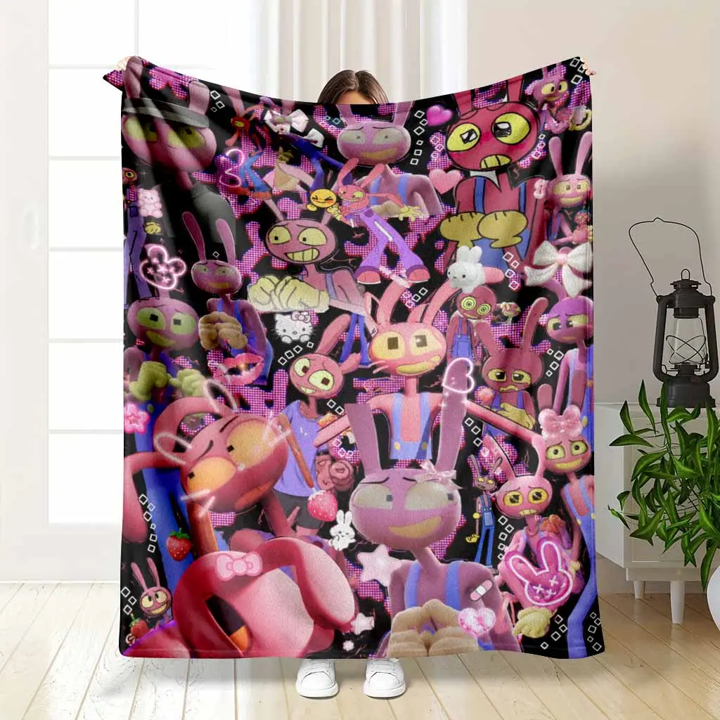 Neon Pink Bunny Flannel Blanket Cute Rabbit Collage Print Hearts Bows Strawberry Elements Soft Warm Plush Lightweight Cozy Throw for Sofa Bed Dorm Office Gift