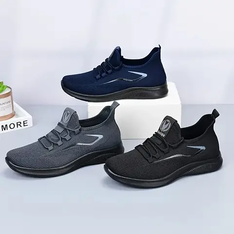Premium Men's Breathable Lightweight Knit Running Style Shoes - Low-Top Lace-Up Sneakers with Lightweight Fabric Upper, Ventilated Mesh Design & PU Details for Walking, Gym, Outdoor Activities and Casual Wear(Alternative to sandals)